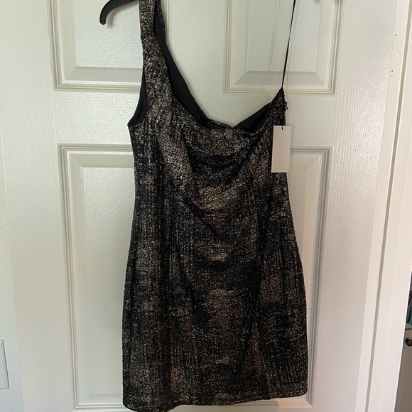 Astr | One Shoulder Gold Black Texture Dress - Picture 7 of 8